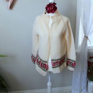 Vintage Impressions Mohair Cardigan // 1950's Handmade Cream White Open Front Kn